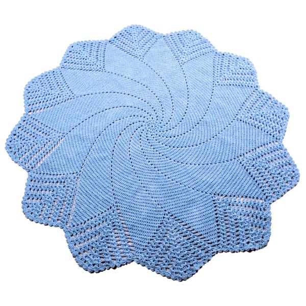 Imagem de Tapete de Crochê Dodecágono 12 Pontas Desenho em Espiral Feito A Mão com Barbantextil Azul Bebe Numero 6