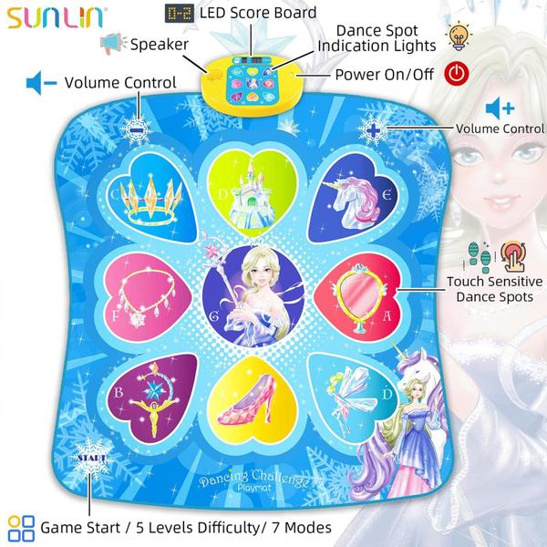 Imagem de Tapete de dança SUNLIN Frozen Unicorn Princess Theme para meninas de 3 a 8 anos