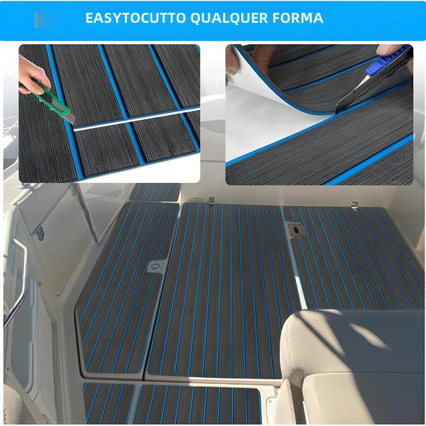 Imagem de Tapete De Deck De Barco De Teca Falsa De Espuma Eva Marrom Preto 2400x450mm Piso Marinho À Prova