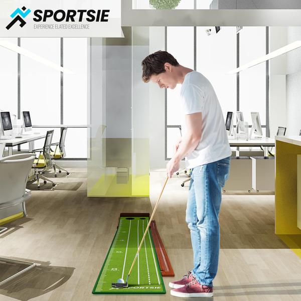 Imagem de Tapete de golfe SPORTSIE Golf de 9,5 pés com retorno de bola 3 putter