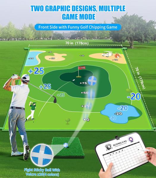 Imagem de Tapete de jogo Golf Chipping Zaznol 70x70cm com Stick Ball & Dart