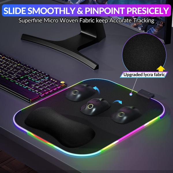 Imagem de Tapete de mouse RGB com suporte para descanso de pulso Gimars Extra Large