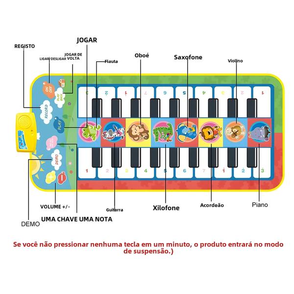 Tapete de Piano Musical Infantil com 20 Teclas - 8 Sons e 5 Modos de Música Imagem de Tapete de Piano Musical Infantil com 20 Teclas - 8 Sons e 5 Modos de Música
