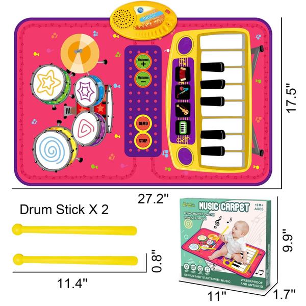 Imagem de Tapete de piano Musical Toy PRAGYM com teclado e tambor de 1 a 2 anos