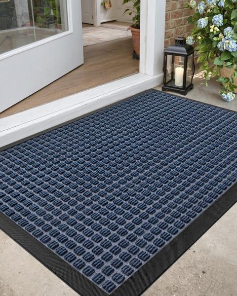 Imagem de Tapete de porta DEXI Heavy Duty Outdoor Indoor 35x23cm Blue Squares