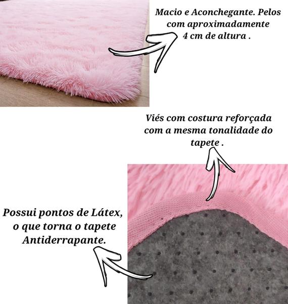 Imagem de Tapete De Sala Quarto Rosa Bebê Felpudo Peludo Luxo 2,00 x 1,40 Infantil Menina Antiderrapante  - Uniart