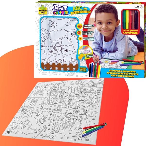 Imagem de Tapete Didatico Infantil Escolar Para Colorir Desenho ABC da Fazendinha Lavavel Samba Toys