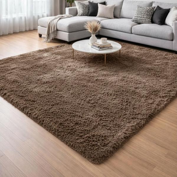 Tapete Felpudo Luxo 230x200 cm para Sala ou Quarto Macio, Antiderrapante, Confortável Decoração da Casa - Marrom ou Bege