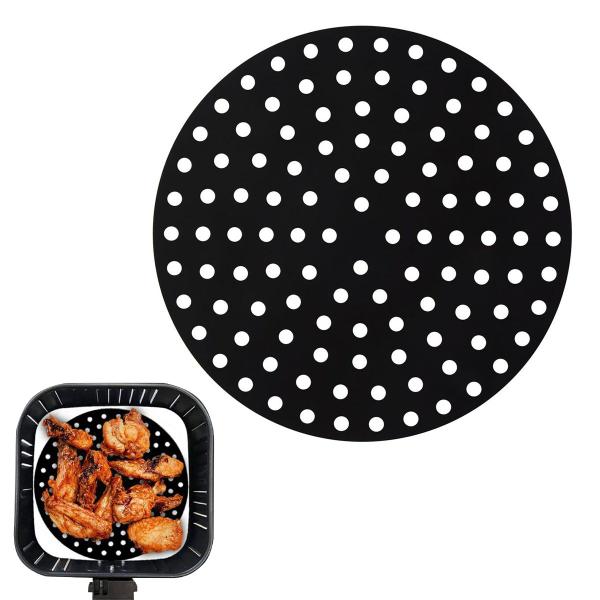 Imagem de Tapete Fryer Anti-aderente 22cm Preto Silicone Para Air Fryer Redondo