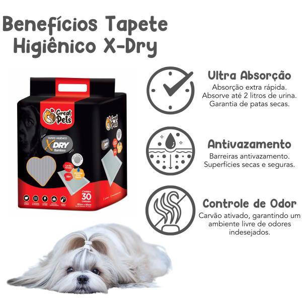 Imagem de Tapete higênico carvão ativado x dry 90un 80x60cm great pets