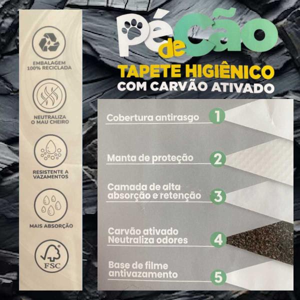 Imagem de Tapete Higiênico para cães Pé de cão Carvão 60x60 kit 3 pct