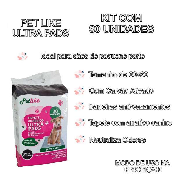 Imagem de Tapete Higiênico Pet P/ Cães Carvão Ativado 60x60 90Un Kit