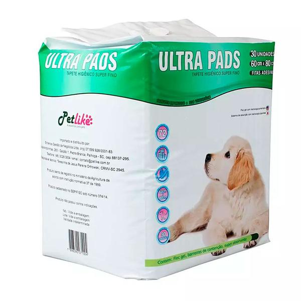 Imagem de Tapete Higiênico Petlike Ultra Pads 80x60cm C/30 Unidades