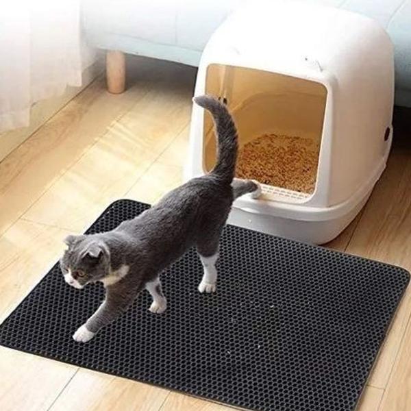 Imagem de Tapete Higiênico Sanitário Coletor Para Caixa De Areia Dos Gatos Pets Limpa Pata Com Dupla Camada Anti Sujeira Impermeável P Pequeno 50 x 40 x 1,5 Cm