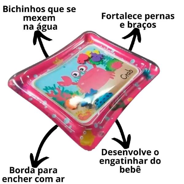 Imagem de Tapete Infantil Bebê Inflável Sensorial Rosa  Diversão e Estímulo com Esteira de Água!