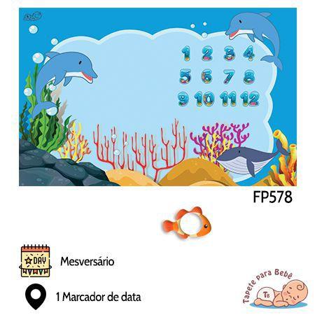 Imagem de Tapete para Bebê Mêsversário Mar Golfinho+Marcador Peixinho