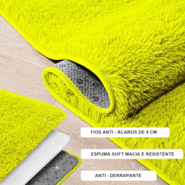 Imagem de Tapete Pelo Alto Felpudo Peludo Macio Anti Derrapante Alérgico Amarelo 120 x 200 cm Sala Quarto Escritório