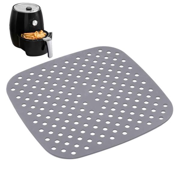 Imagem de Tapete Protetor Silicone Air Fryer Quadrado Cinza 18,5Cm