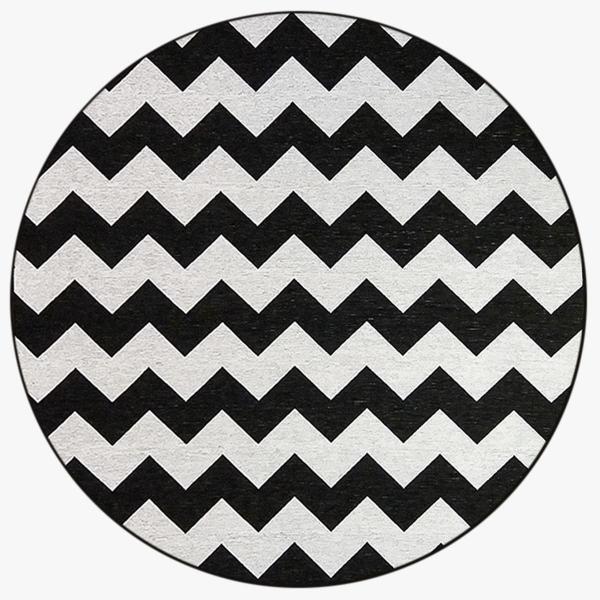 Imagem de Tapete Sala Sem Pelo Zigzag Preto E Prata 3M Redondo Chevron