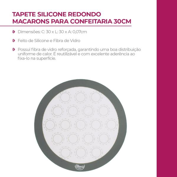 Imagem de Tapete Silicone e fibra de Vidro Redondo Branco e Cinza para Confeitaria de Macarons 30cm