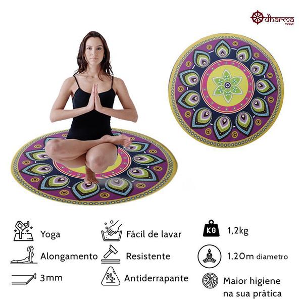 Imagem de Tapete Yoga e Meditação PVC Mandala Pavão Redonda