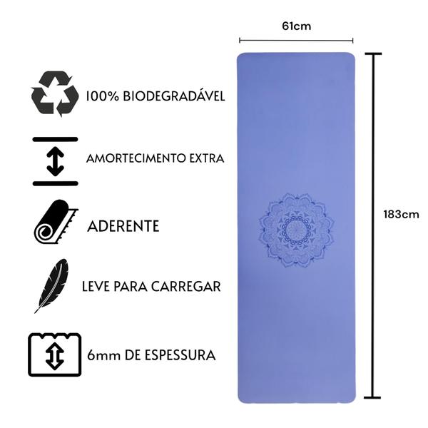 Imagem de Tapete Yoga Tpe 100% Eco 6mm Mandala Azul 183x61cm Taitek