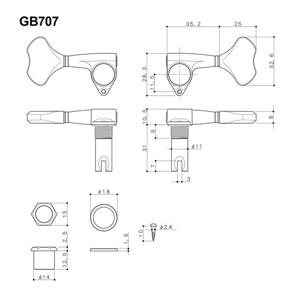 Imagem de Tarraxa baixo Gotoh GB707 6 cordas L3+R3 BLACK preto Japan