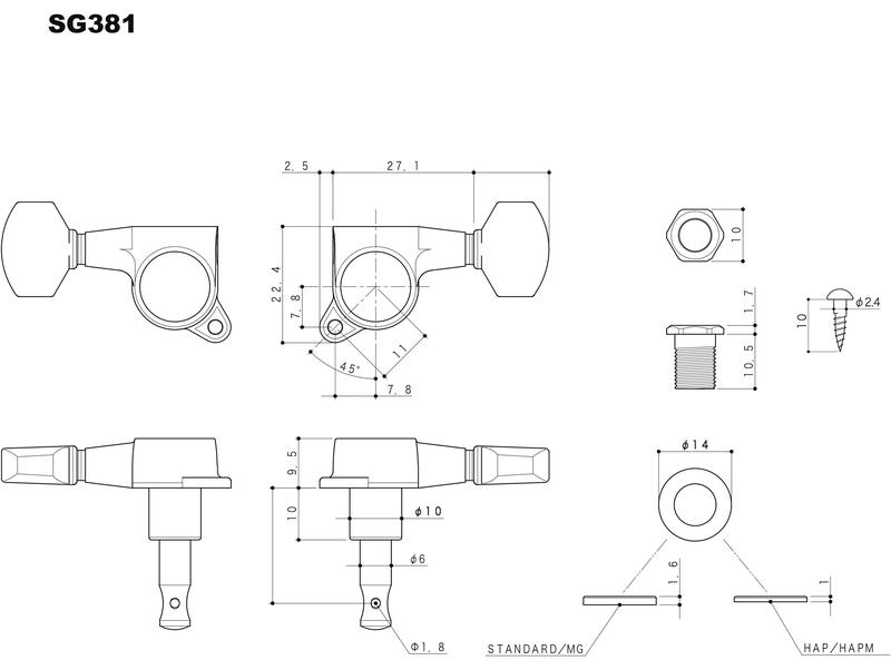 Imagem de Tarraxa Gotoh 6 linha SG381 07L B p/ guitarra Preta Standard