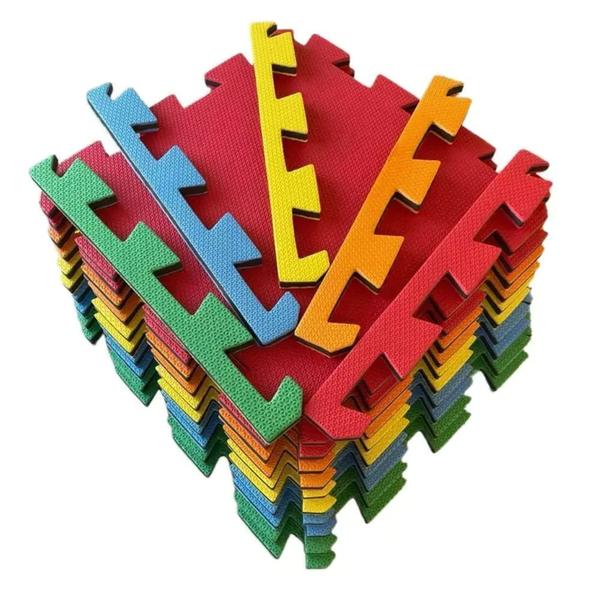 Tatame eva tapete colorido 9placas com bordas 50x50 10mm - TATAMES KIDS Imagem de Tatame eva tapete colorido 9placas com bordas 50x50 10mm