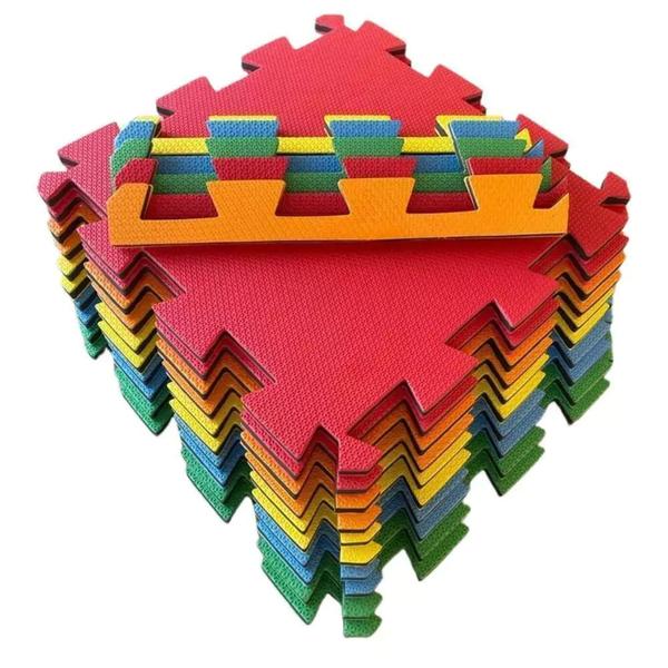 Tatame eva tapete colorido 9placas com bordas 50x50 10mm - TATAMES KIDS Imagem de Tatame eva tapete colorido 9placas com bordas 50x50 10mm