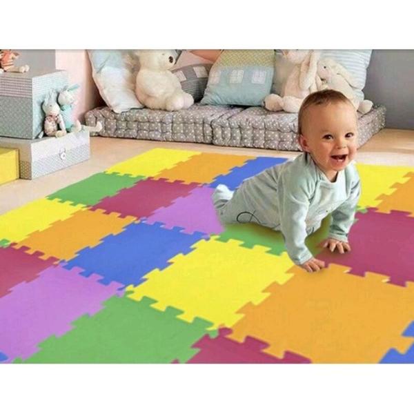 Tatame eva tapete colorido 9placas com bordas 50x50 10mm - TATAMES KIDS Imagem de Tatame eva tapete colorido 9placas com bordas 50x50 10mm