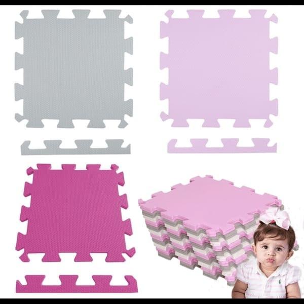 Tatames 6 tapetes tons de rosa com cinza 50x50 10mm - TATAME KIDS Imagem de Tatames 6 tapetes tons de rosa com cinza 50x50 10mm
