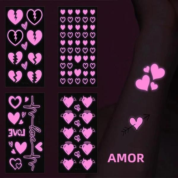 Imagem de Tatuagens Temporárias Fluorescentes - Amor, Coração - À Prova D'Água para Braço, Perna e Rosto