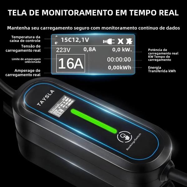 Imagem de TAYSLA-Phantom Plus Carregador Portátil para Carros Elétricos, 3.5kW, 16A, 80V-260V, 3.5m Cabo