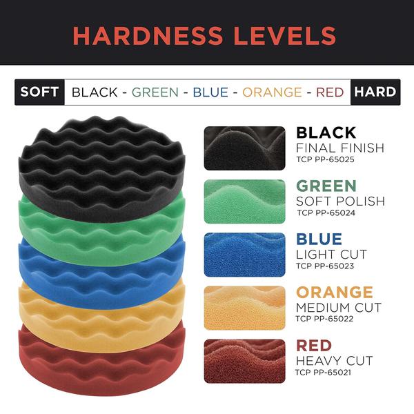 TCP Global 6.5" Waffle Espuma e Lã Buffing & Poloning Set - 5 Waffle Foam Pads & 1 Natural Wool Pad - para Hook & Loop Backing Imagem de TCP Global 6.5" Waffle Espuma e Lã Buffing & Poloning Set - 5 Waffle Foam Pads & 1 Natural Wool Pad - para Hook & Loop Backing