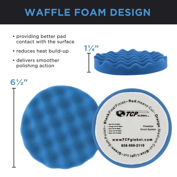 Imagem de TCP Global 6.5" Waffle Espuma e Lã Buffing & Poloning Set - 5 Waffle Foam Pads & 1 Natural Wool Pad - para Hook & Loop Backing