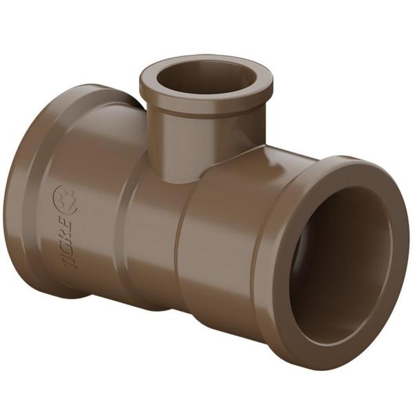 Imagem de Te Soldável 90 Redução PVC Marrom Canos E Tubos Para Água Fria De 1.1/2x1” Polegadas 50x32mm Tigre