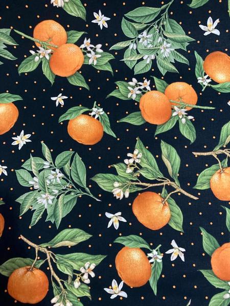 Imagem de Tecido Estampado Laranja no Fundo Poá Preto e Laranja 50x150cm