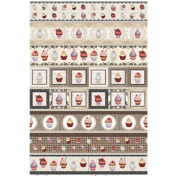 Imagem de Tecido Estampado Para Patchwork - Barbecue By Senhora Dos Tecidos : Barrado De Faixas Cupcake (0,50x1,40)