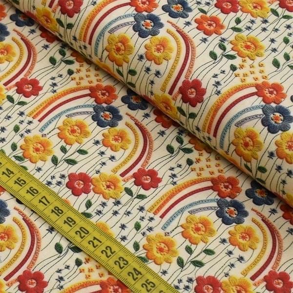 Imagem de Tecido Estampado Para Patchwork - Flores Campestres Bordadas : Arcos de Flores (0,50x1,50)