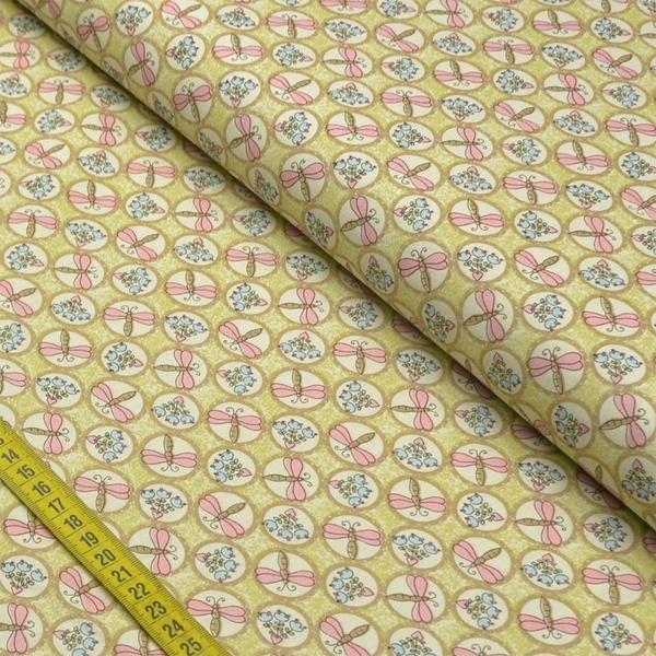 Imagem de Tecido Estampado para Patchwork - Libélulas: Mini Libélulas no Camafeu Fundo Amarelo (0,50x1,40)