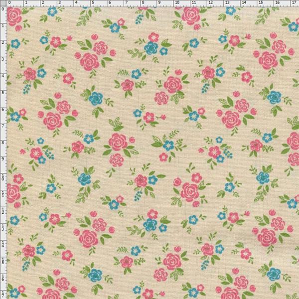 Imagem de Tecido Estampado para Patchwork - Mundo dos Pássaros Mini Rosinhas Cor de Rosa (0,50x1,40)