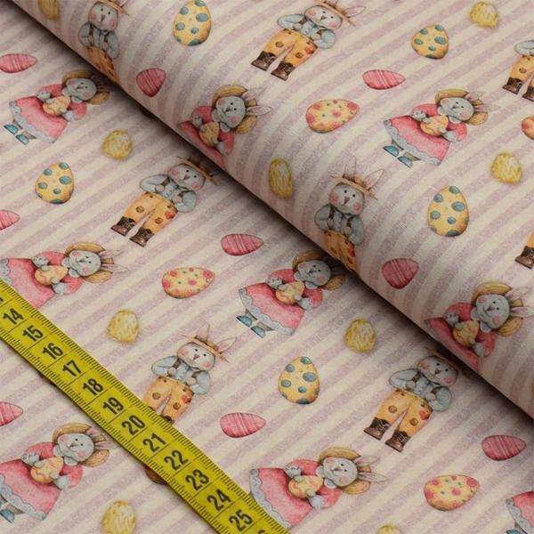 Imagem de Tecido Estampado para Patchwork - Páscoa : Mini Coelhos Rosa (0,50x1,40)