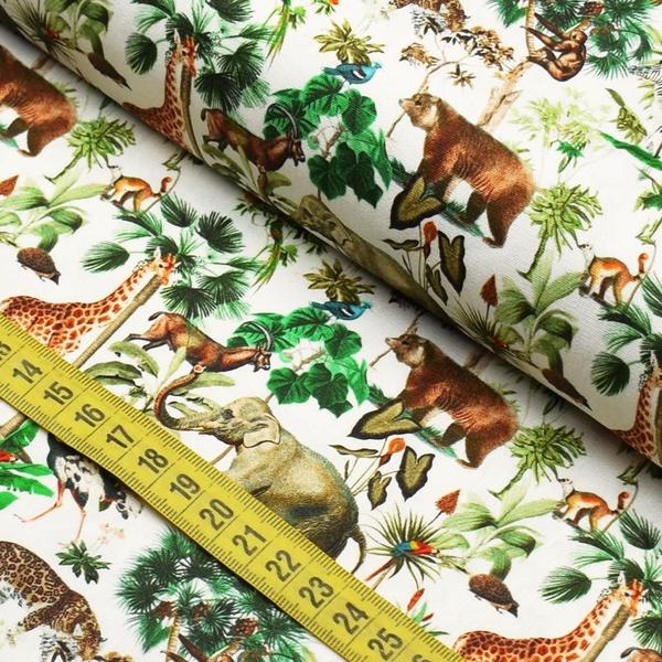 Imagem de Tecido Estampado Para Patchwork - Savannah : Animals Com Fundo Branco (0,50x1,40)