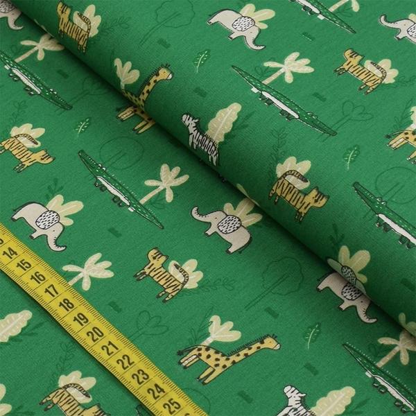 Imagem de Tecido Estampado para Patchwork - Selva By Mariana Curti : Savana Fundo Verde (0,50x1,40)