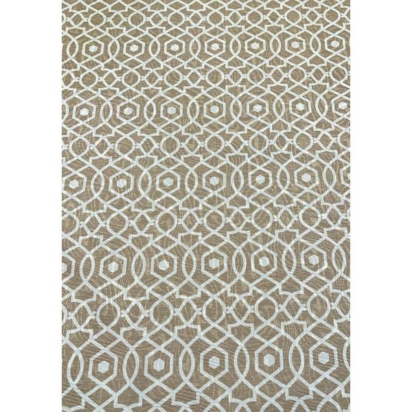 Imagem de Tecido Jacquard Estampado Geométrico Bege e Branco - 1,40m de Largura