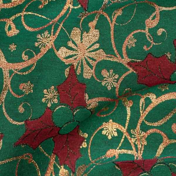 Imagem de Tecido Jacquard Fio Lurex Natalino Floral Verde - 2,80m de Largura