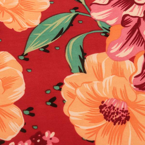 Imagem de Tecido Malha Liganete Estampado Floral Flores Fundo Vermelho