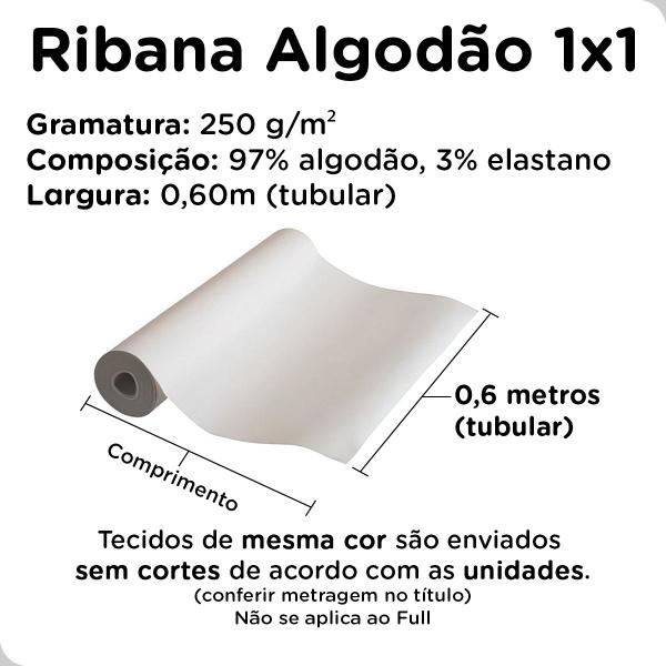 Imagem de Tecido Malha Ribana 1x1 Algodão Liso 1m x 0,60m Tubular