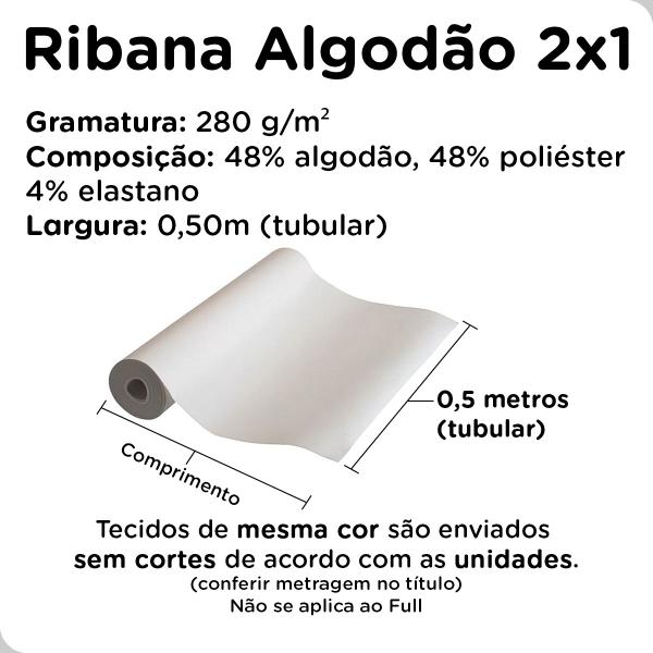 Imagem de Tecido Malha Ribana 2x1 Algodão Liso 1m x 0,50m Tubular